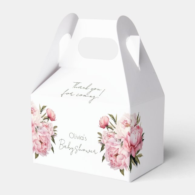 Minimalist elegant peonies baby shower favor box (Front Side)