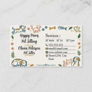 Minimalist Elegant Pet Sitter Customizable Business Card