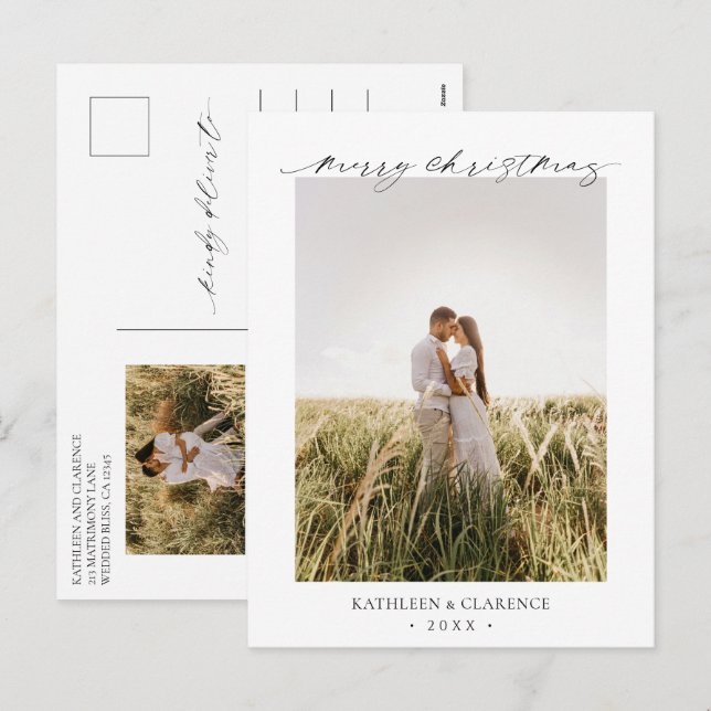Minimalist Elegant Photo Classic Christmas Holiday Postcard (Front/Back)