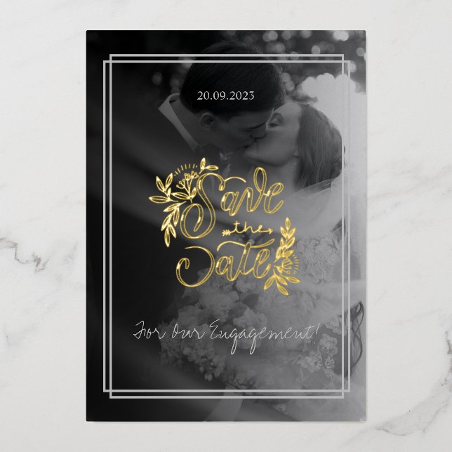 Minimalist Elegant Photo Engagement Gold Script (Front)