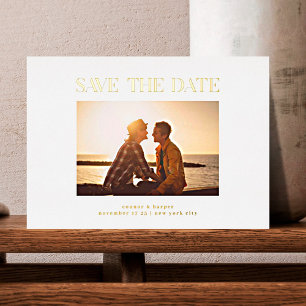 Minimalist Elegant Photo Save The Date REAL GOLD