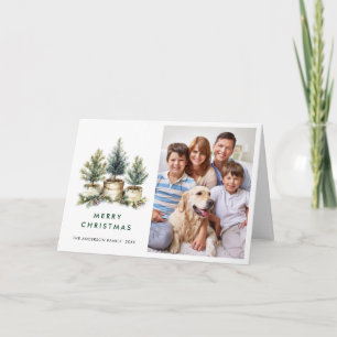 Minimalist Elegant Pine Tree Christmas 3 Photo Holiday Card
