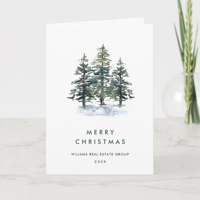 Minimalist Elegant Pine Tree Christmas Corporate Holiday Card (Front)