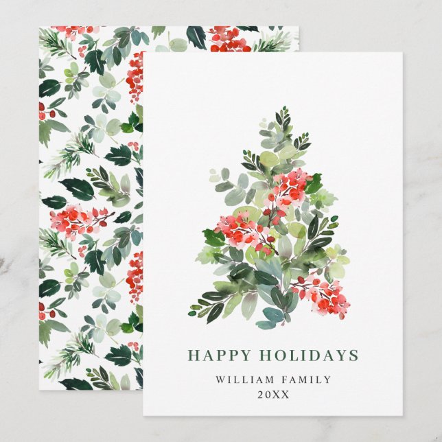 Minimalist Elegant Pine Tree Christmas Greeting Holiday Card (Front/Back)