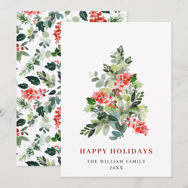 Minimalist Elegant Pine Tree Christmas Greeting Holiday Card (Front/Back)
