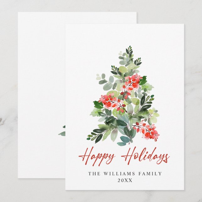 Minimalist Elegant Pine Tree Christmas Greeting Holiday Card (Front/Back)