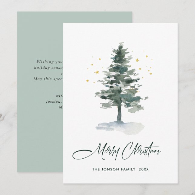 Minimalist Elegant Pine Tree Christmas Greeting Holiday Card (Front/Back)