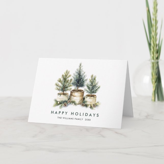 Minimalist Elegant Pine Tree Christmas Greeting Holiday Card (Front)