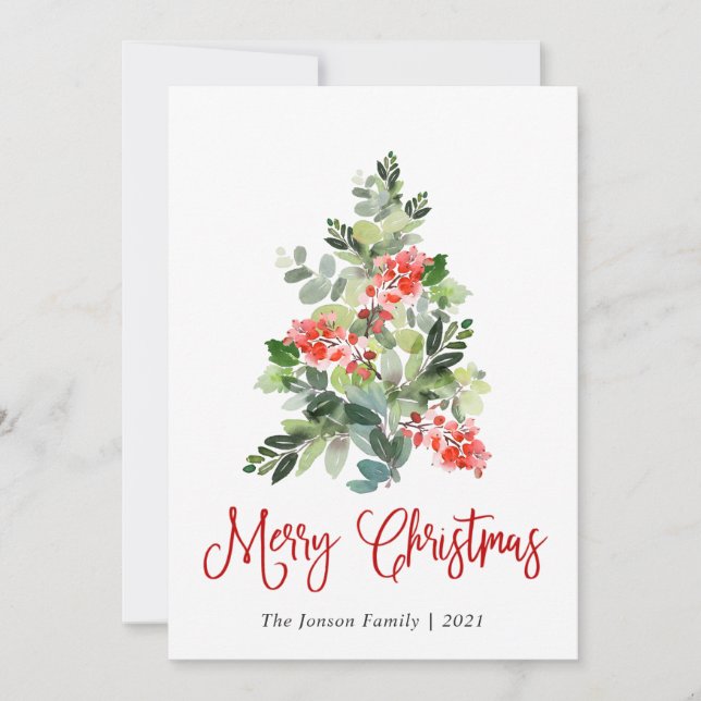 Minimalist Elegant Pine Tree Christmas Greeting Holiday Card (Front)