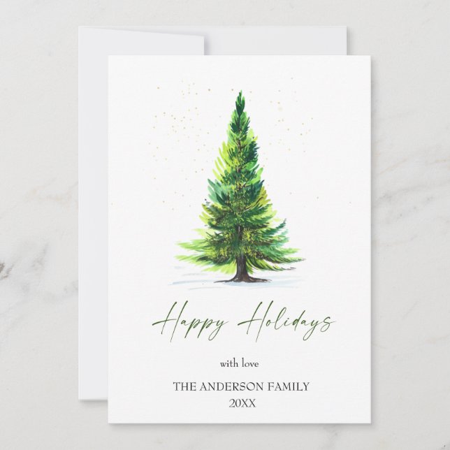 Minimalist Elegant Pine Tree Christmas Greeting Holiday Card (Front)