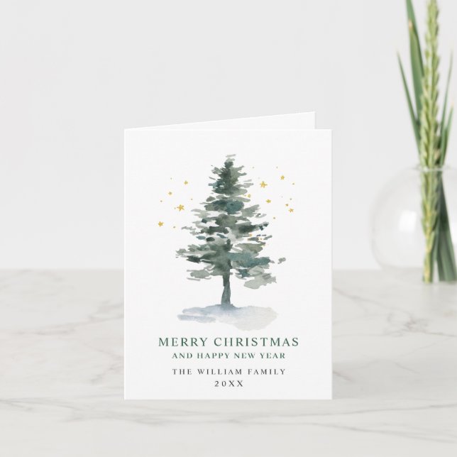Minimalist Elegant Pine Tree Christmas Greeting Holiday Card (Front)