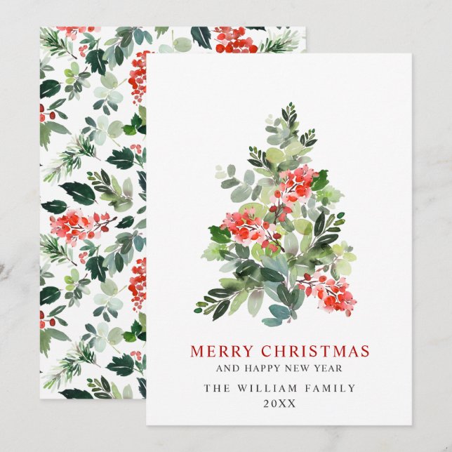 Minimalist Elegant Pine Tree Christmas Greeting Holiday Card (Front/Back)