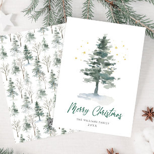 Minimalist Elegant Pine Tree Christmas Greeting Holiday Card