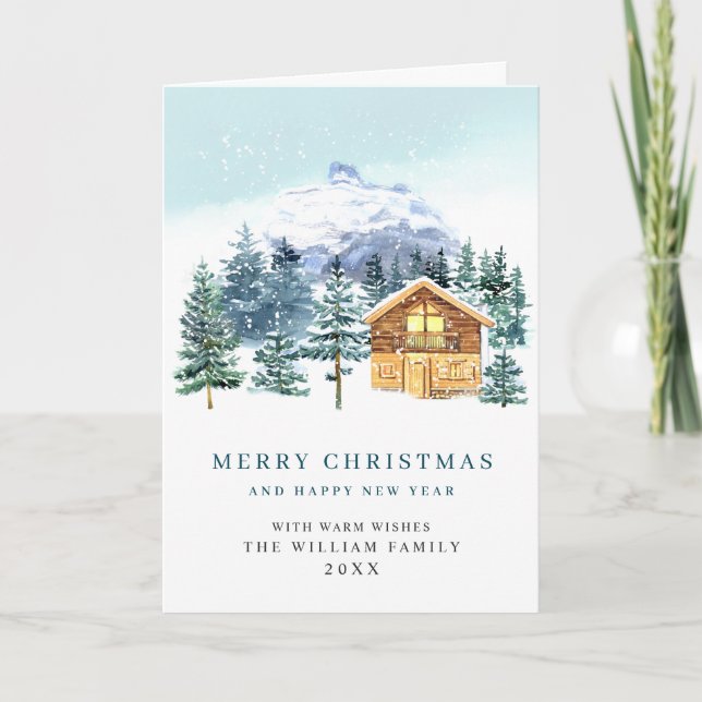 Minimalist Elegant Pine Tree Christmas Greeting Holiday Card (Front)