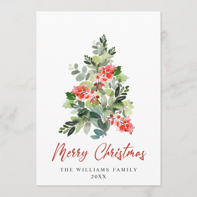 Minimalist Elegant Pine Tree Christmas Greeting Holiday Card (Front)