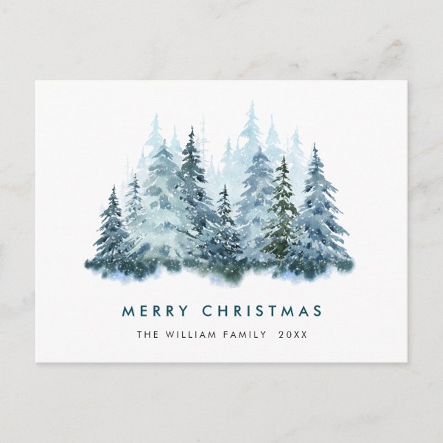 Minimalist Elegant Pine Tree Christmas Greeting Postcard (Front)