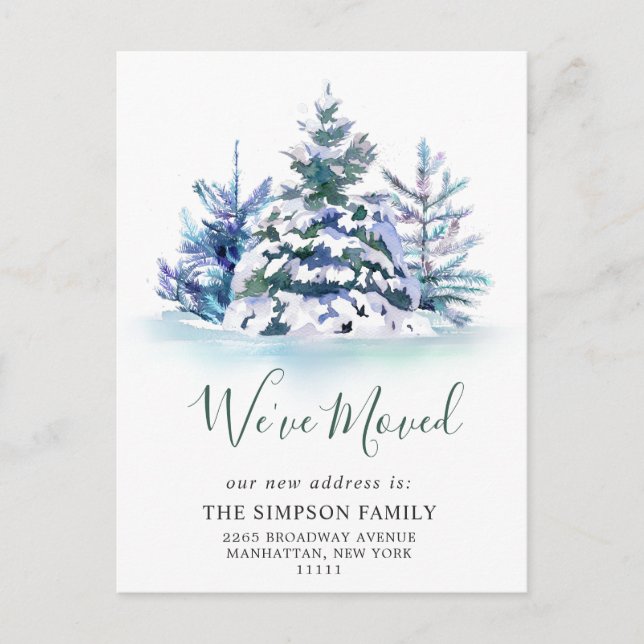 Minimalist Elegant Pine Tree Moving Announcement Postcard (Front)
