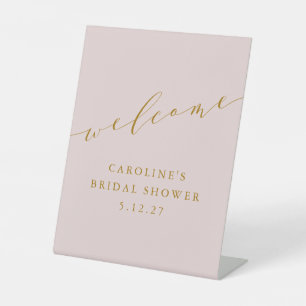 Minimalist Elegant Pink Bridal Shower Welcome Pedestal Sign