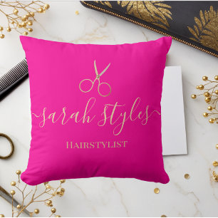 Minimalist Elegant Pink Gold Hairstylist Throw Pillow