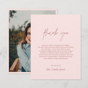Minimalist Elegant Pink Photo Modern Funeral Thank You Card