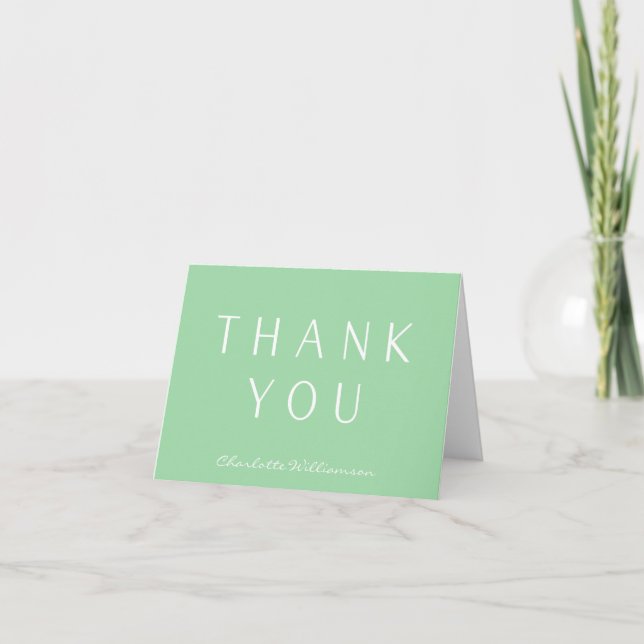 Minimalist Elegant Pistachio Green Personalized  Thank You Card (Front)