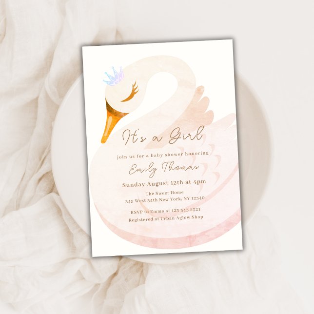 Minimalist Elegant Princess Swan Girl Baby Shower Invitation (Minimalist Elegant Princess Swan Girl Baby Shower Invitation)