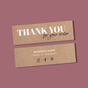 Minimalist Elegant Printed Kraft White Thank You  Mini Business Card