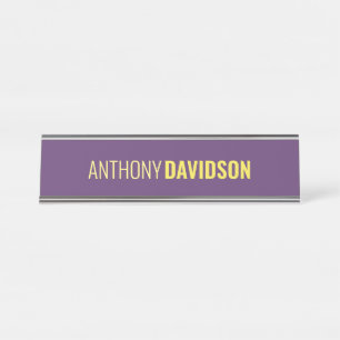 Minimalist Elegant Professional Indigo & Yellow Desk Name Plate
