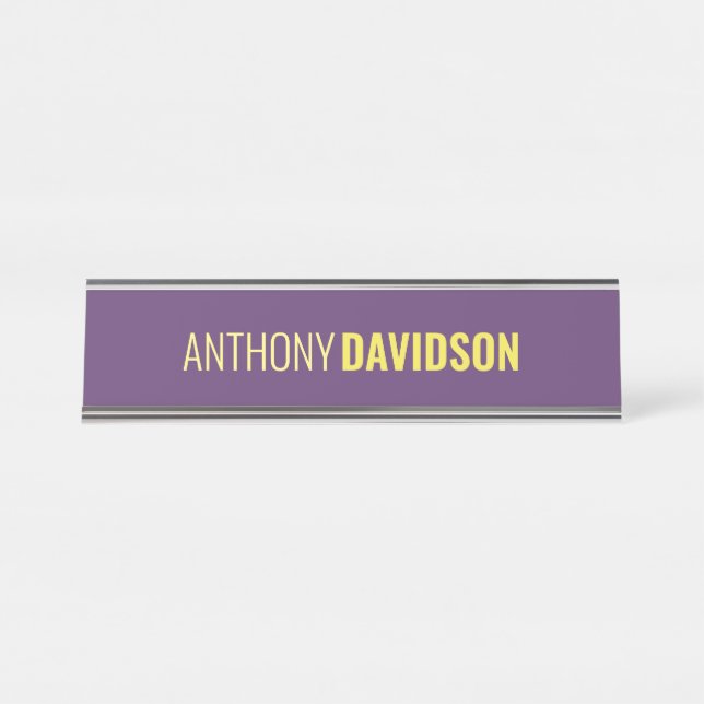 Minimalist Elegant Professional Indigo & Yellow Desk Name Plate (Front)