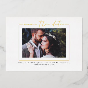 Minimalist Elegant Real Gold Save The Date Photo