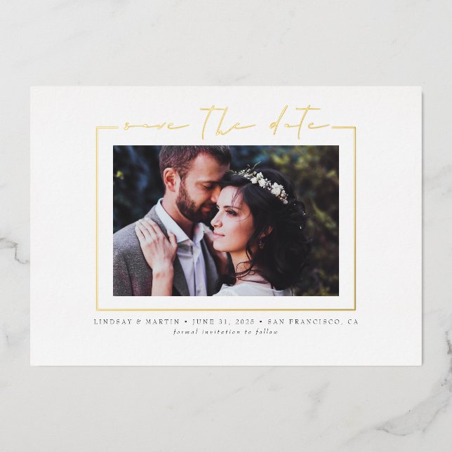 Minimalist Elegant Real Gold Save The Date Photo (Front)