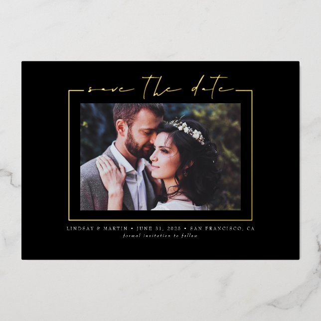 Minimalist Elegant Real Gold Save The Date Photo (Front)