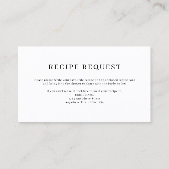 Minimalist Elegant Recipe Request Card (Front)