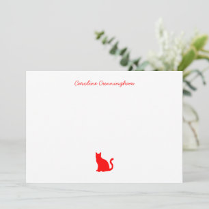 Minimalist Elegant Red Cat Flat Note Card