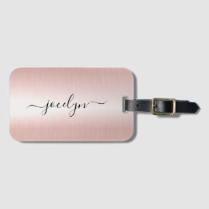 Minimalist Elegant Rose Gold Script Name Luggage Tag