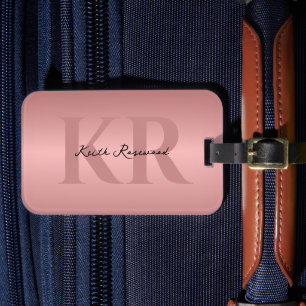Minimalist Elegant Rosegold Monogram Luggage Tag