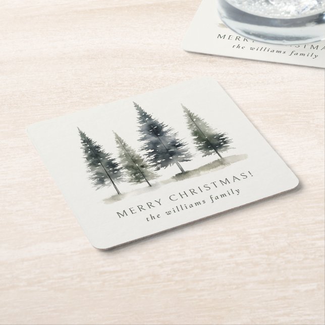 Minimalist Elegant Scandinavian Christmas Tree Square Paper Coaster (Angled)