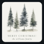 Minimalist Elegant Scandinavian Christmas Tree Square Sticker<br><div class="desc">Embody the spirit of the holiday season with a Scandinavian Christmas sticker,  featuring three hand-painted watercolor Christmas trees. Each tree,  adorned with soft green and grey hues and gentle textures,  display the simplicity and beauty of minimalist elegant Nordic design bringing a festive cozy scandi hygge style to your holiday.</div>