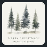 Minimalist Elegant Scandinavian Christmas Tree Square Sticker<br><div class="desc">Embody the spirit of the holiday season with a Scandinavian Christmas sticker,  featuring three hand-painted watercolor Christmas trees. Each tree,  adorned with soft green and grey hues and gentle textures,  display the simplicity and beauty of minimalist elegant Nordic design bringing a festive cozy scandi hygge style to your holiday.</div>