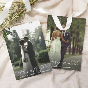 Minimalist Elegant Script 2 Photo Wedding  Thank You Card