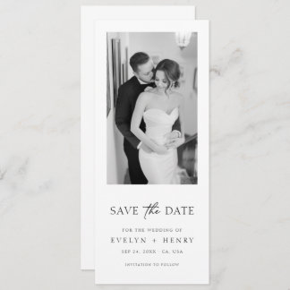 Minimalist Elegant Script Black and White Photo Save The Date