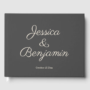 Minimalist Elegant Script Black and White Wedding Guest Book