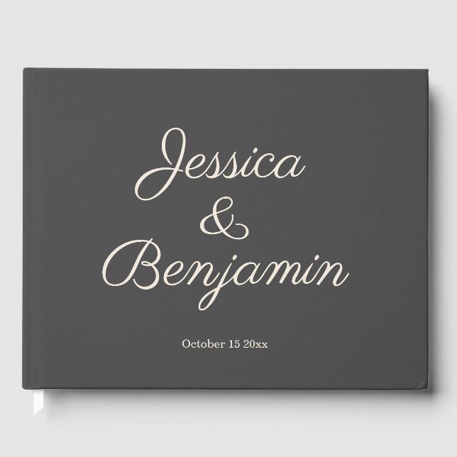 Minimalist Elegant Script Black and White Wedding  Guest Book (Front)