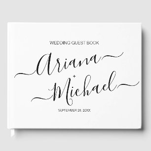 Minimalist Elegant script black and white wedding Guest Book