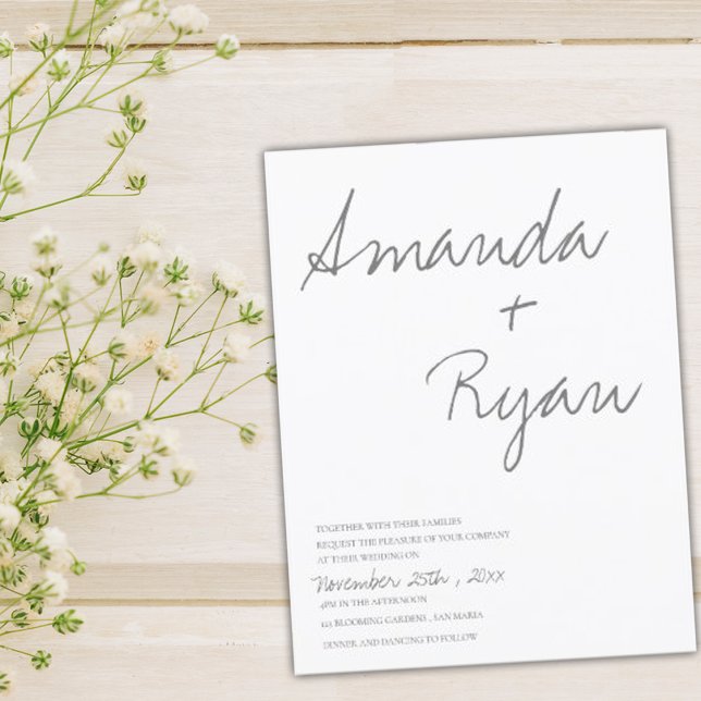 Minimalist Elegant Script Black and White Wedding Invitation (Creator Uploaded)