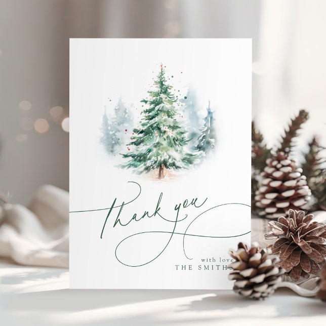 Minimalist Elegant Script Christmas Tree Thank You Card (Minimalist Elegant Script Christmas Tree Thank You)