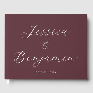 Minimalist Elegant Script Customizable Burgundy Guest Book
