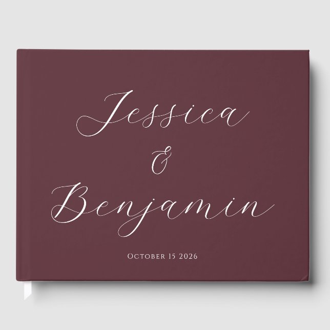 Minimalist Elegant Script Customizable Burgundy Guest Book (Front)