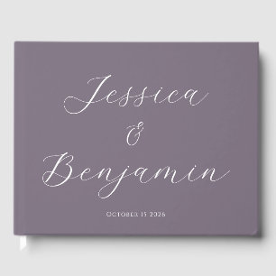 Minimalist Elegant Script Customizable Dark Purple Guest Book