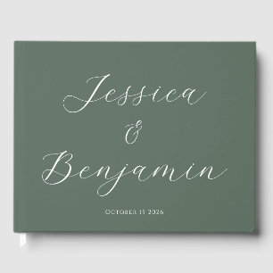 Minimalist Elegant Script Customizable Dark Sage Guest Book